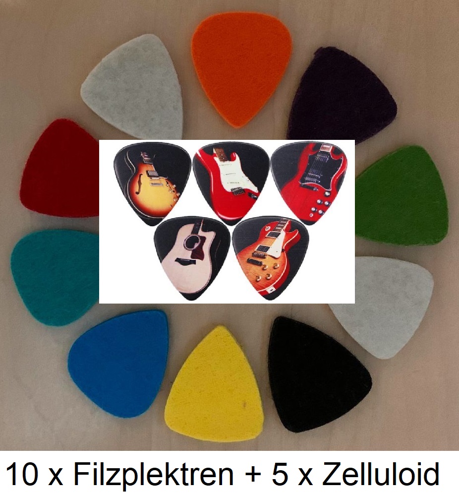 10 Filzplektren + 5 Zelluloid Plektren zum Sonderpreis