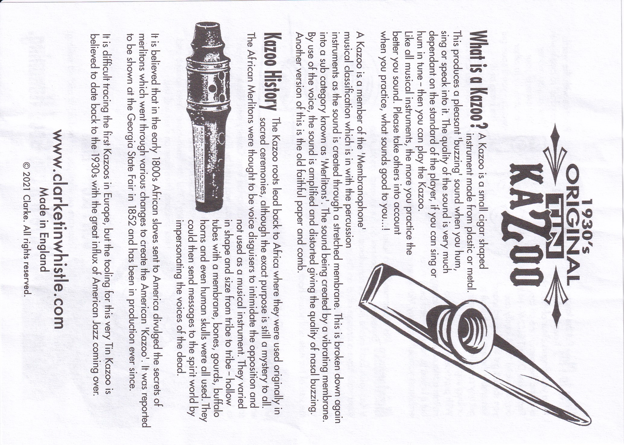 Kazoo -  Original Tin Kazoo Clarke