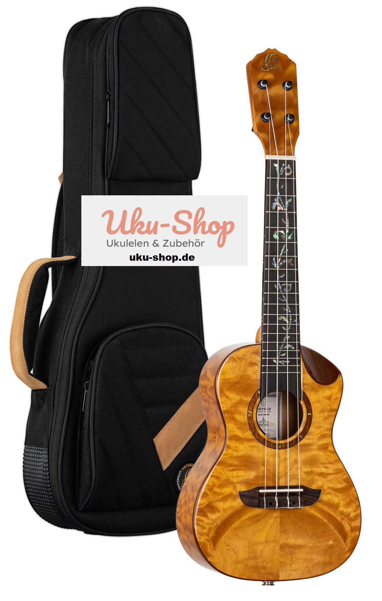 Ortega Elite Konzert Ukulele Wölkchenahorn mit Tonabnehmer + Elite Gig Bag Ortega Elite Konzert Ukulele Wölkchenahorn mit Tonabnehmer + Elite Gig Bag