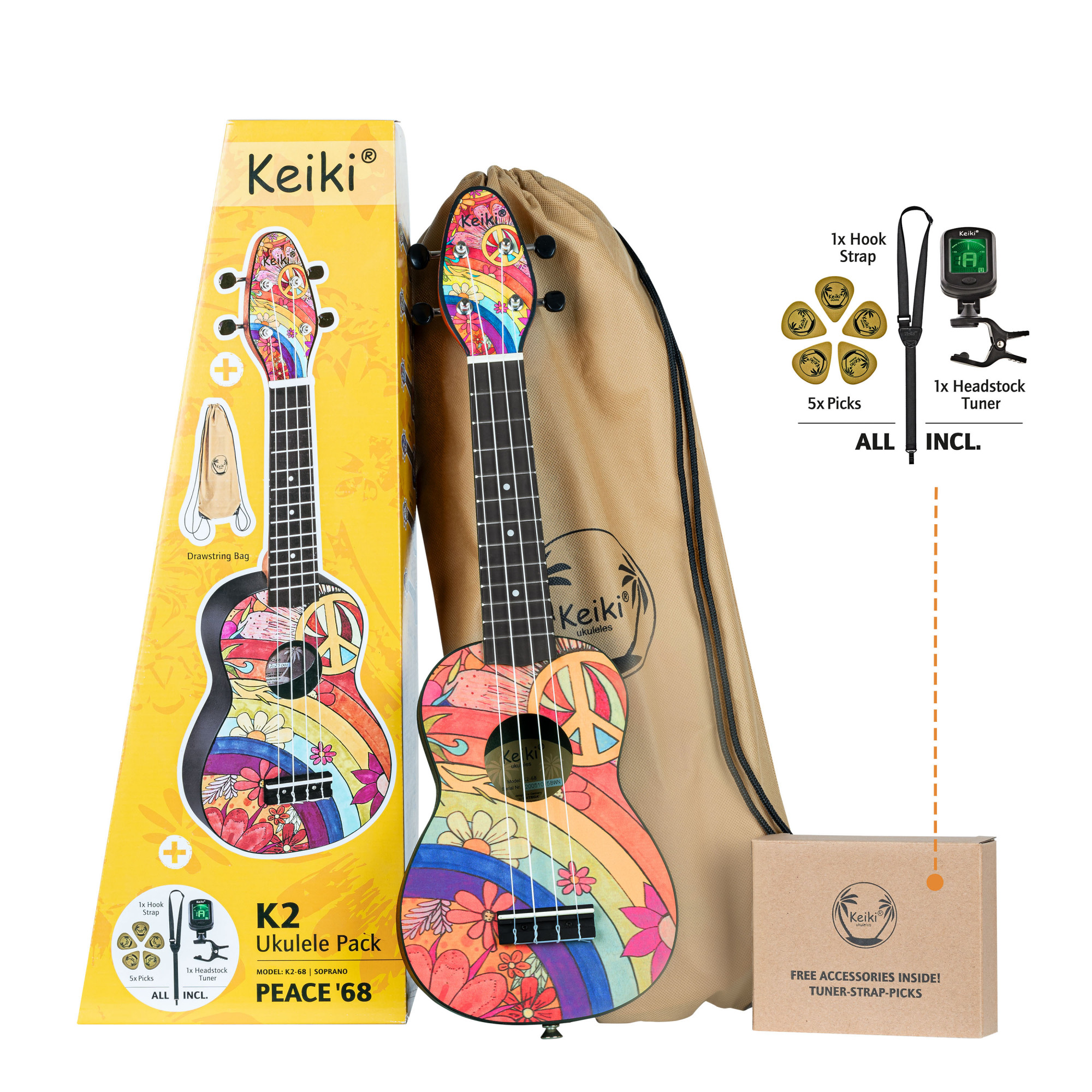 Keiki Ortega Sopran Ukulele mit Zubhör Keiki Ortega Sopran Ukulele mit Zubhör