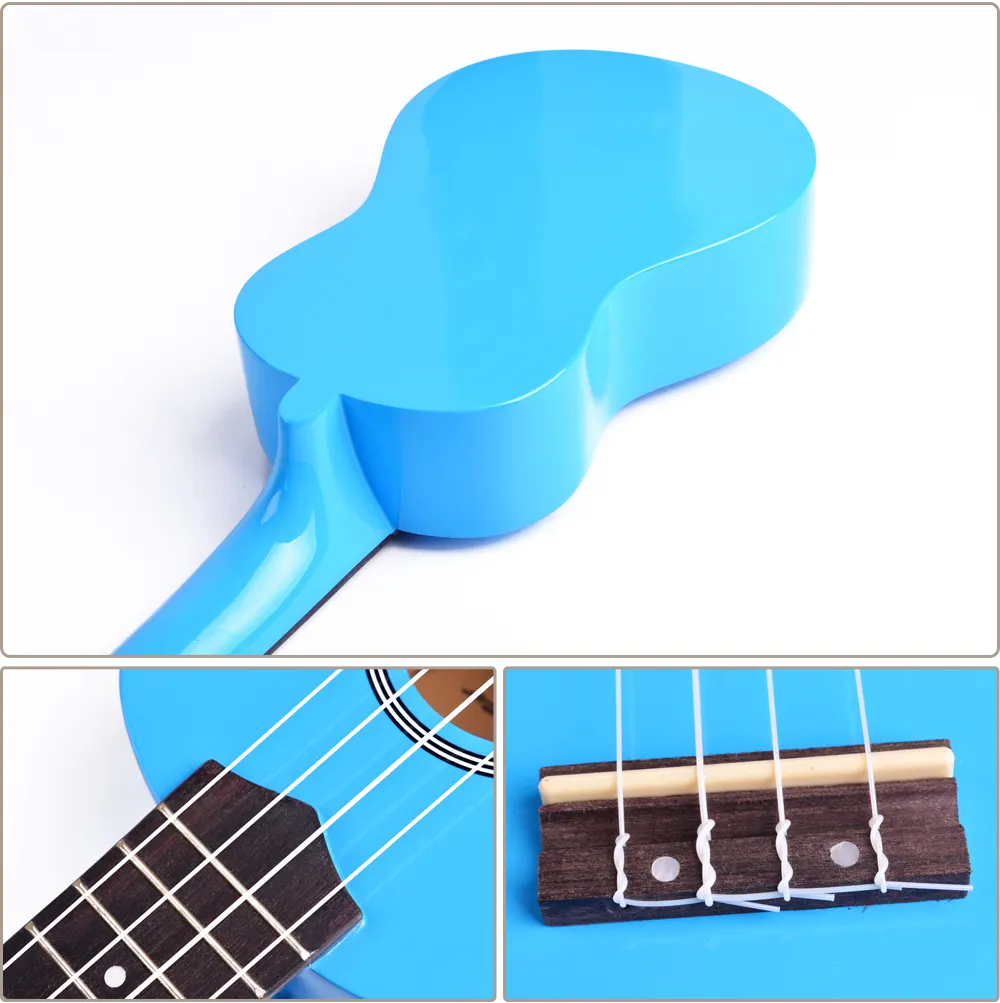 3 x Sopran Ukulele - rot blau natur - Sonderpreis