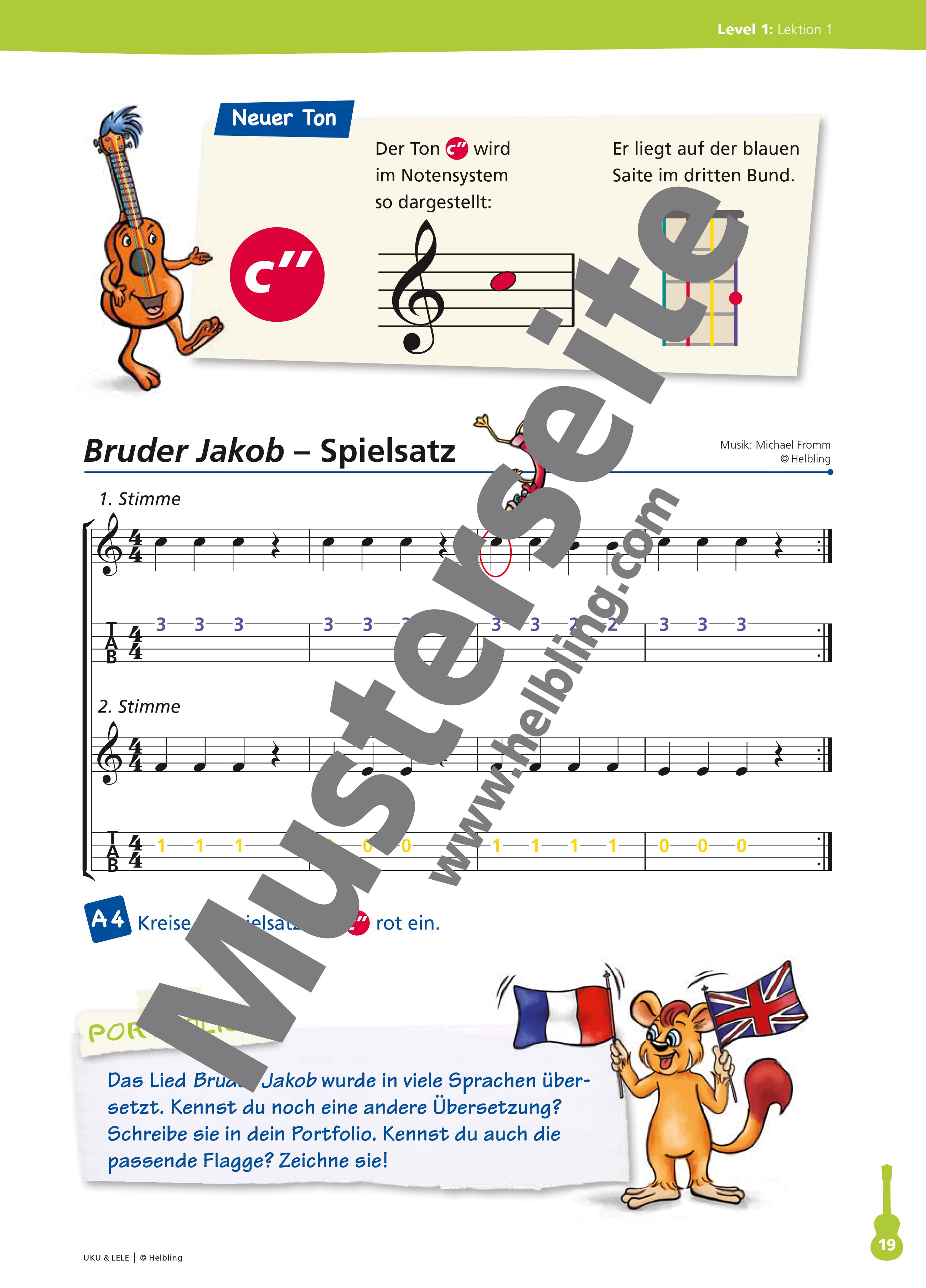 Sopran Ukulele mit Farbsaiten + Gigbag + Notenheft + Filzplektren