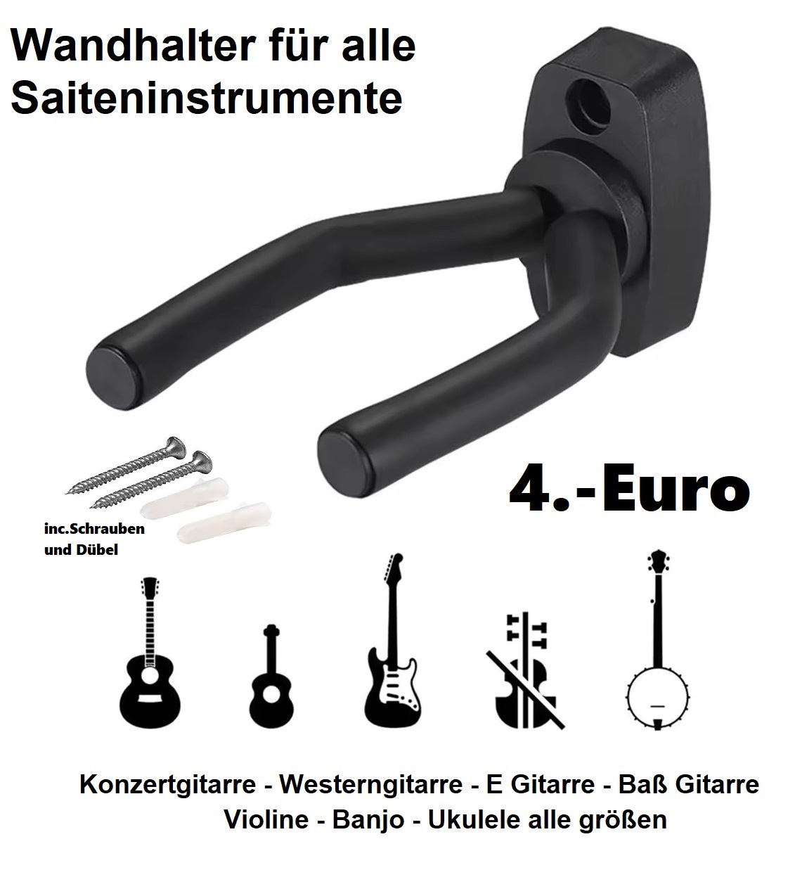 3 x Wandhalter für Ukulele - Gitarre - Bass - Mandoline - Banjo 3 x Wandhalter für Ukulele - Gitarre - Bass - Mandoline - Banjo