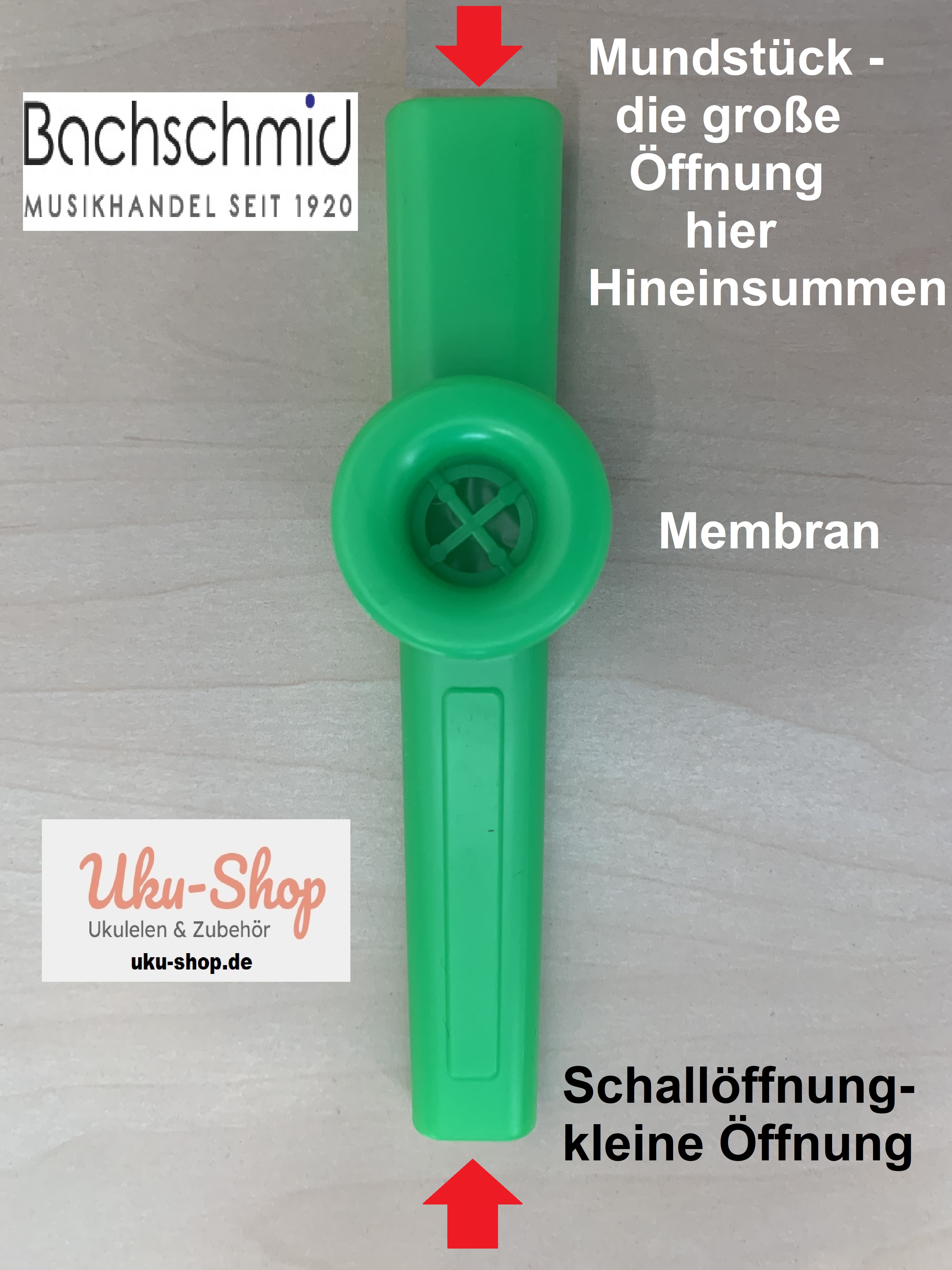 5 x Kazoo aus Kunststoff in: Grün-Gelb-Rot-Blau-Lila