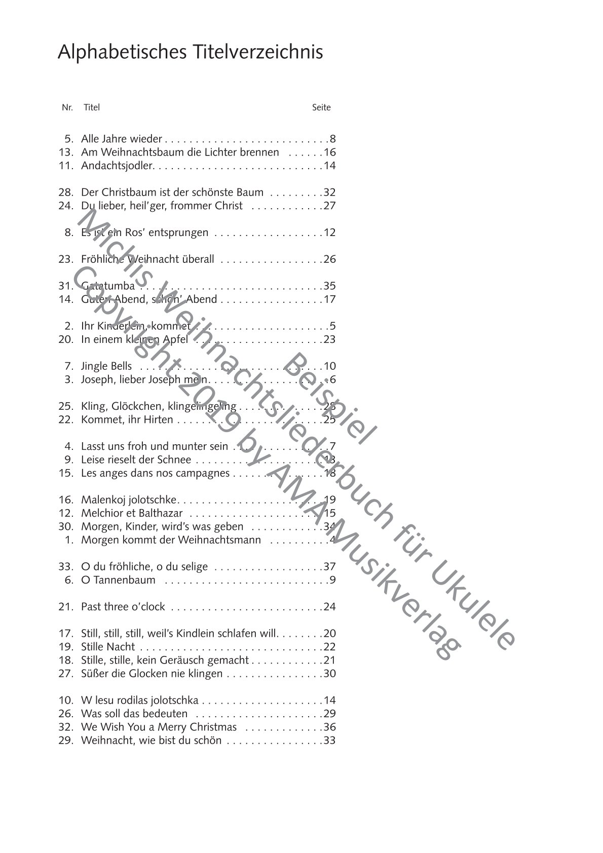 Weihnachtsliederbuch für Ukulele 33 deutsche und internationale