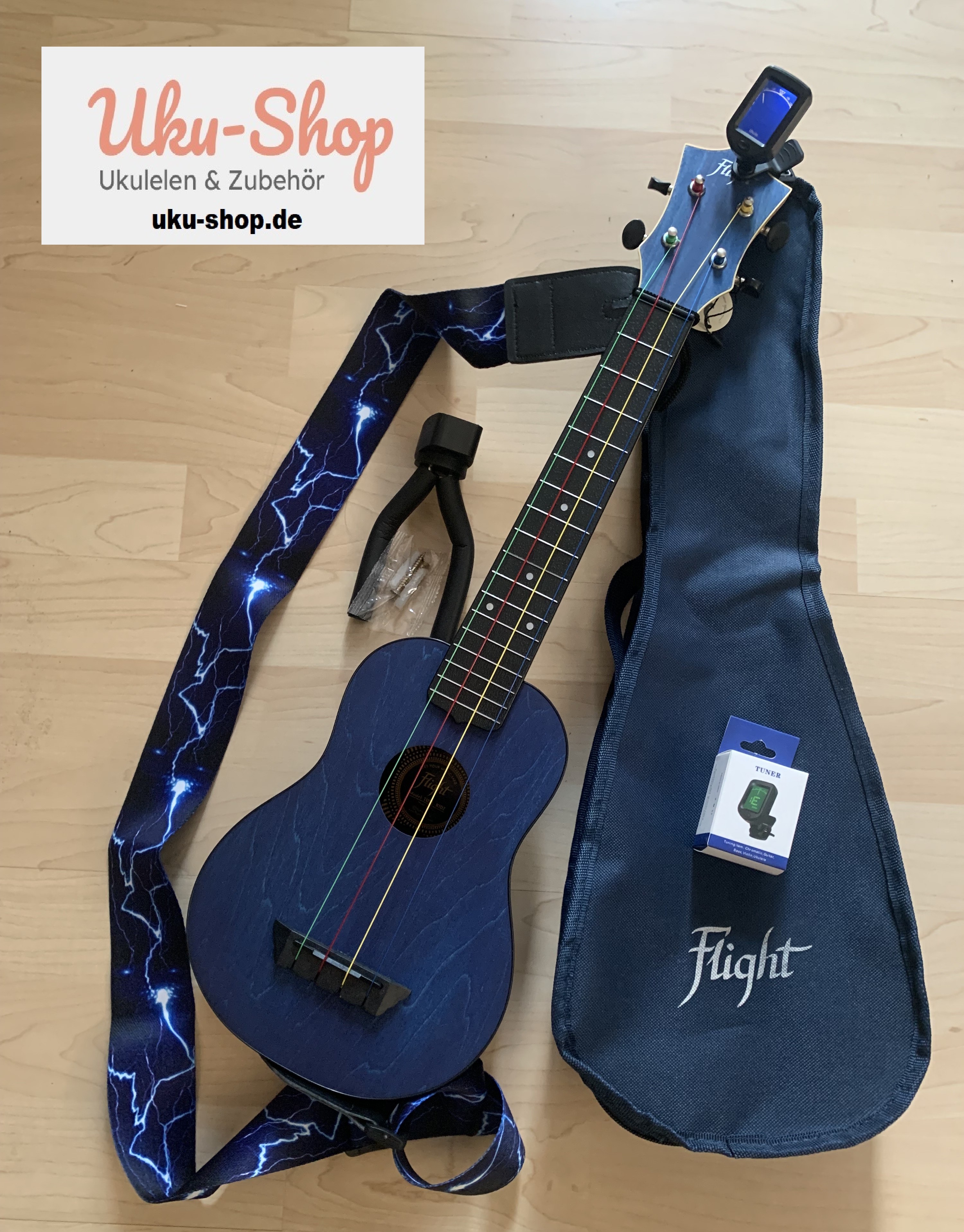 Sopran Ukulele 21"  mit längerem Hals + Zubehör zum Sonderpreis