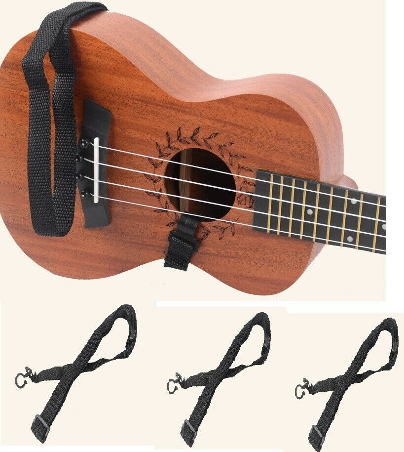 3 x Ukulele Gurt schwarz zum Einhängen am Schallloch