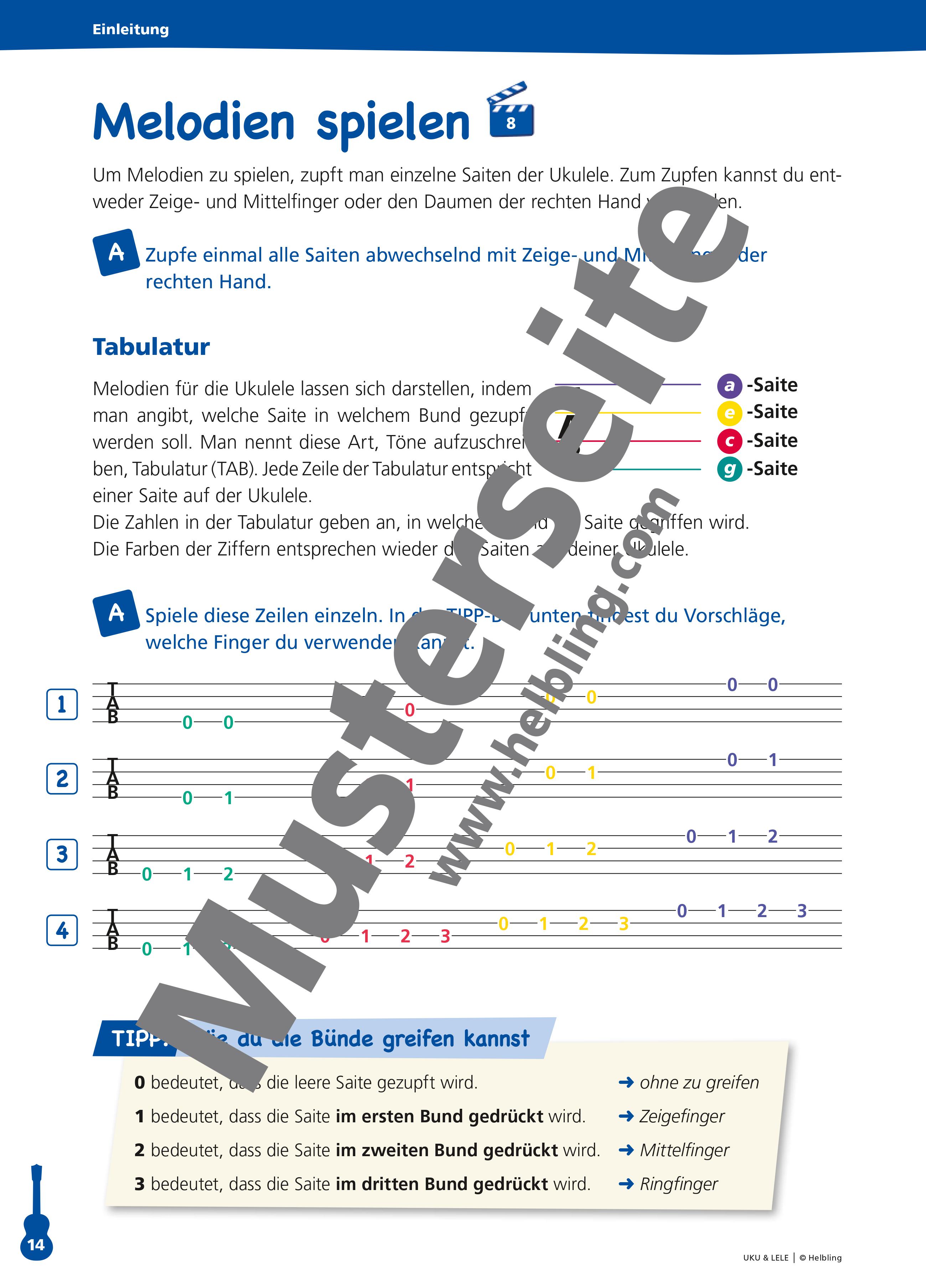 Sopran Ukulele mit Farbsaiten + Gigbag + Notenheft + Filzplektren