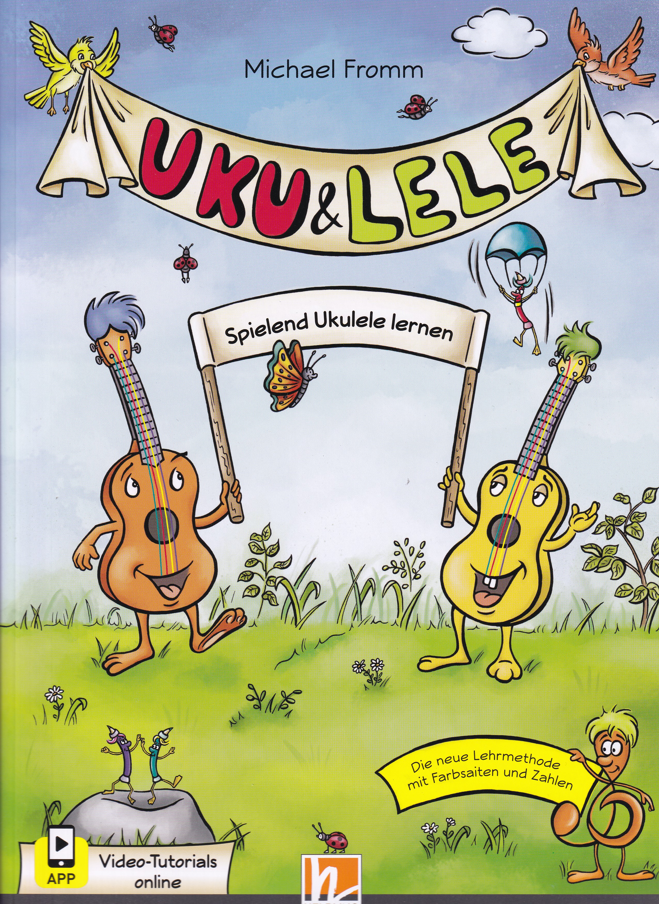 Sopran Ukulele mit Farbsaiten + Gigbag + Notenheft + Filzplektren