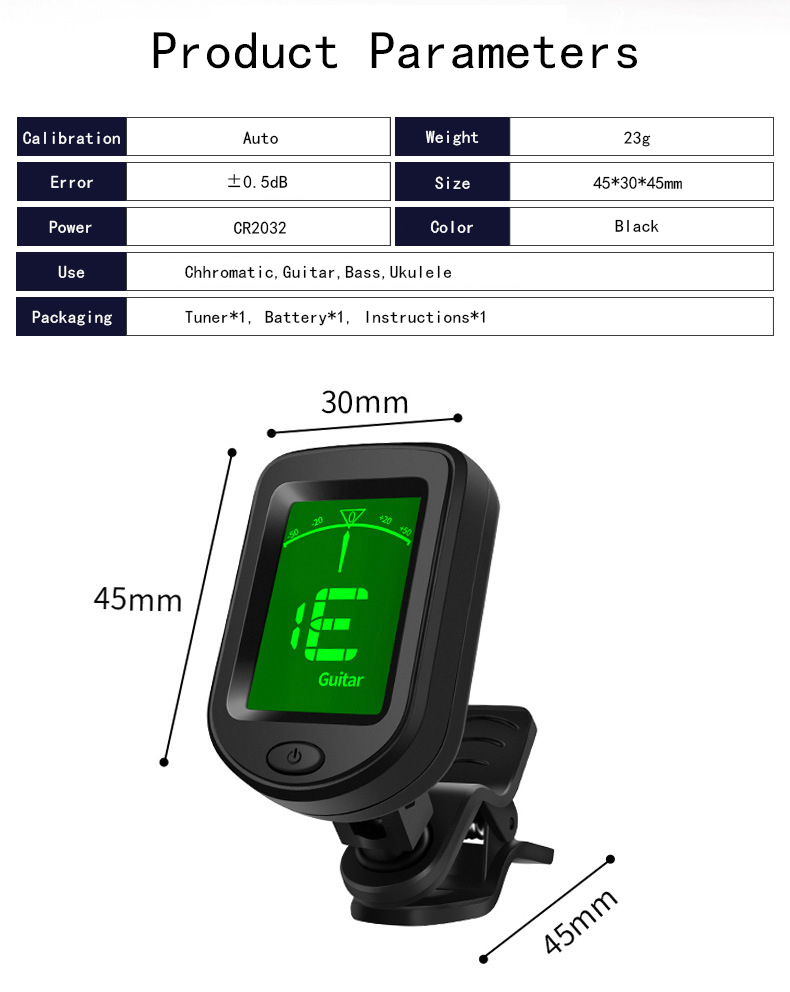 Clip-Tuner Stimmgerät für Ukulele-Gitarre-Violine-Bass + Chromatisch Clip-Tuner Stimmgerät für Ukulele-Gitarre-Violine-Bass + Chromatisch