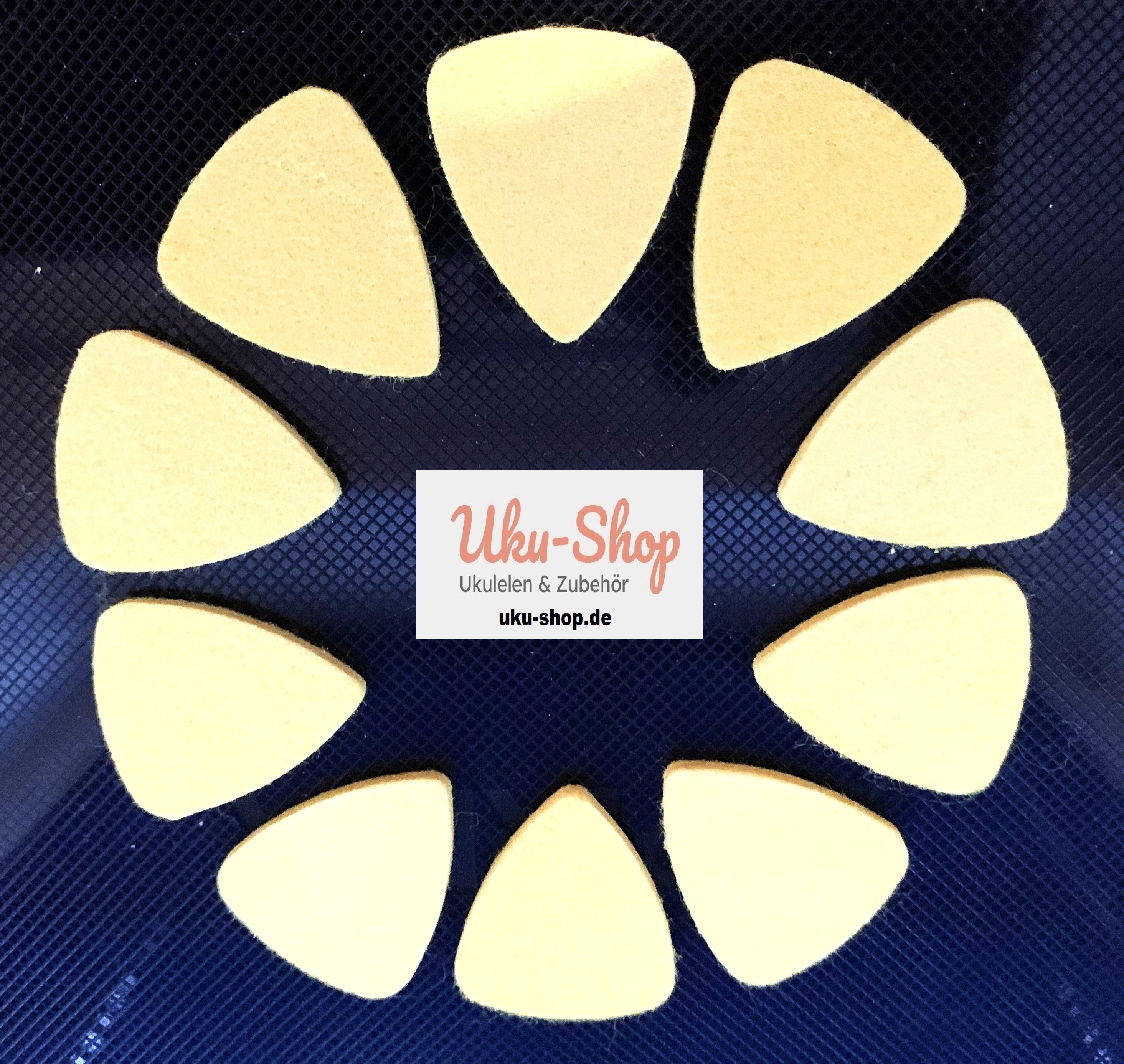 Filz Plektrum 10 Stück - gelb - Picks felt - Ukulele-Gitarre-Bass 