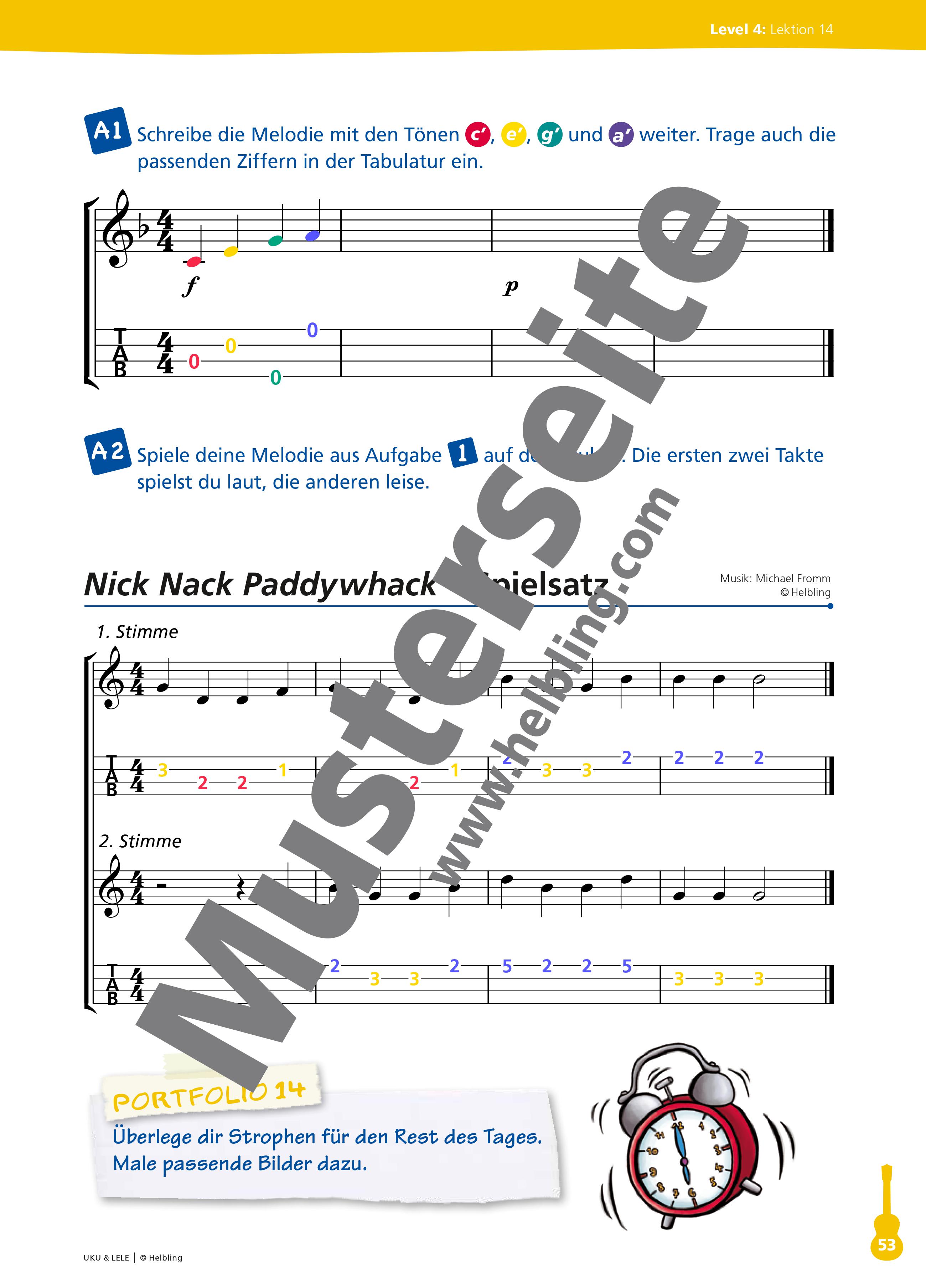 Sopran Ukulele mit Farbsaiten + Gigbag + Notenheft + Filzplektren