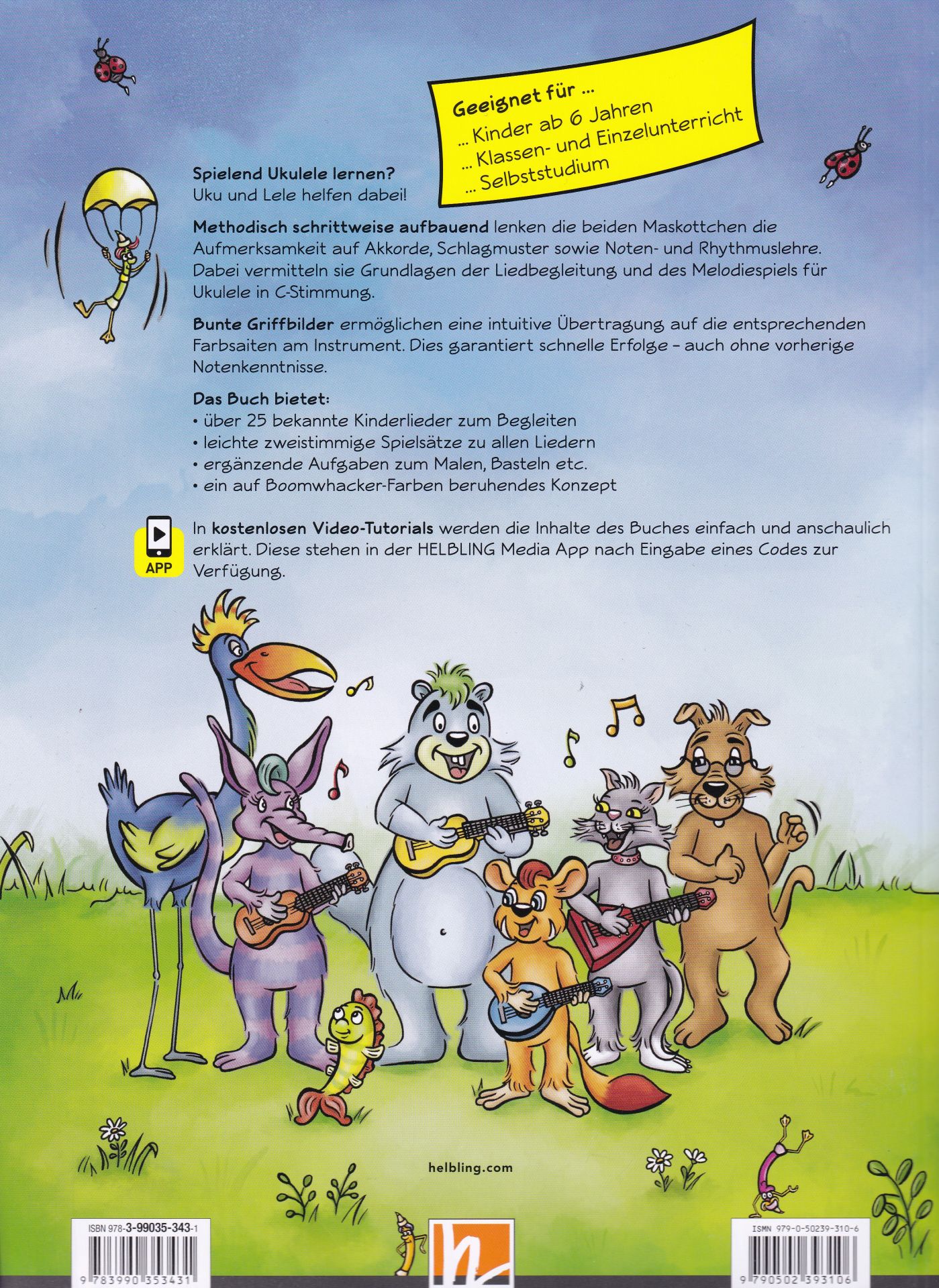 Sopran Ukulele mit Farbsaiten + Gigbag + Notenheft + Filzplektren