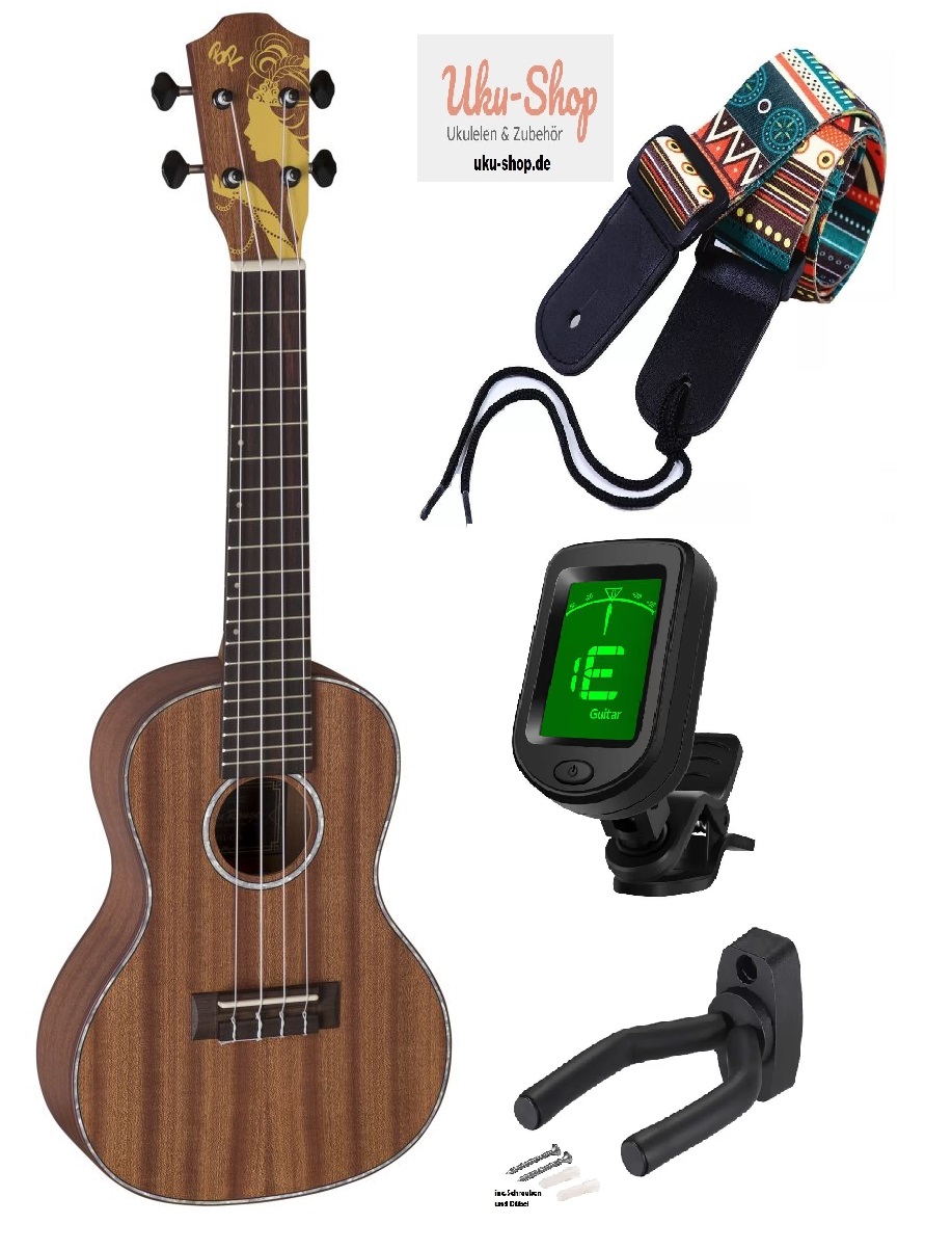 Konzert Ukulele Mahagoni mit Zubehör zum Sonderpreis
