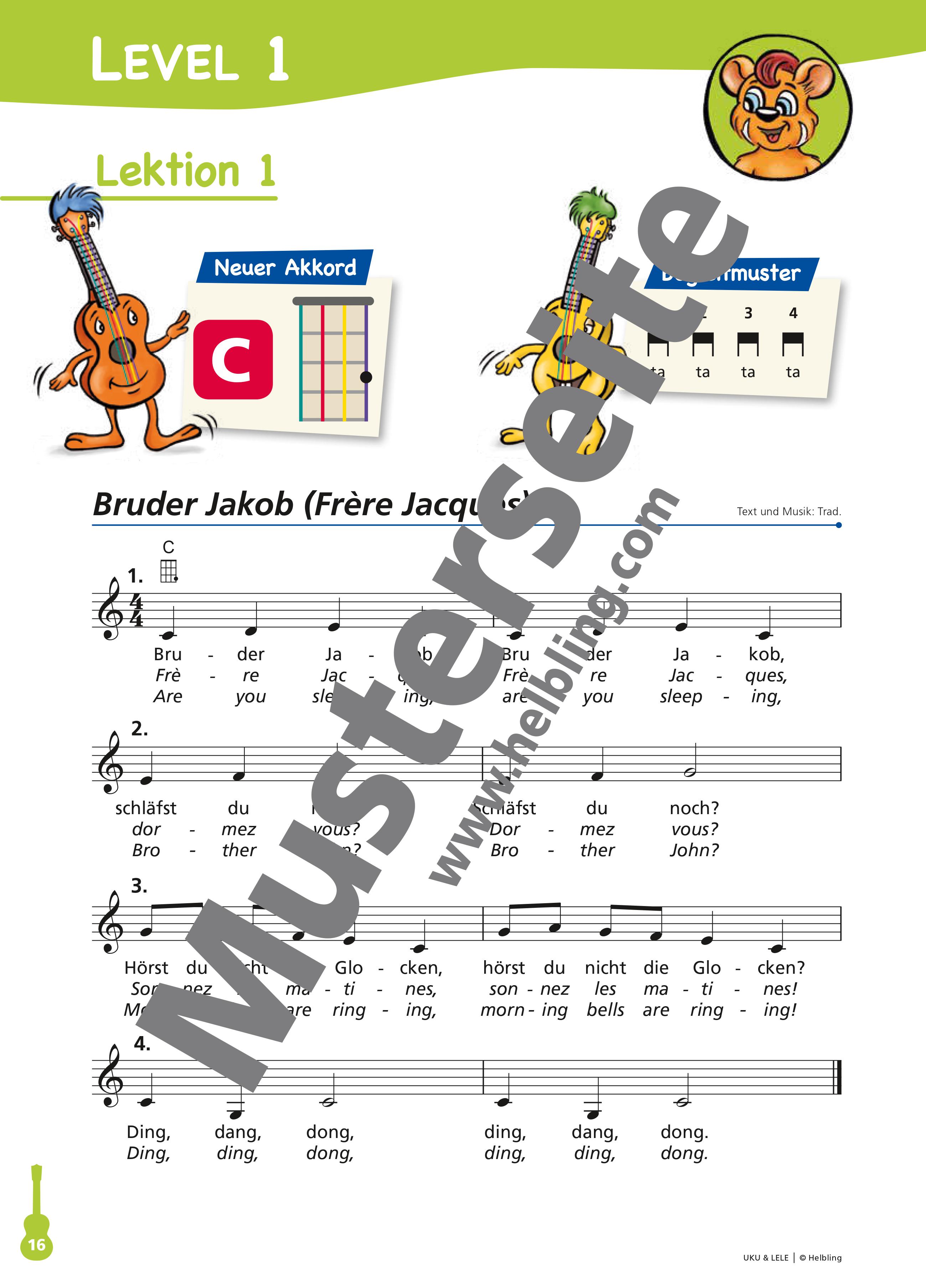 Sopran Ukulele mit Farbsaiten + Gigbag + Notenheft + Filzplektren