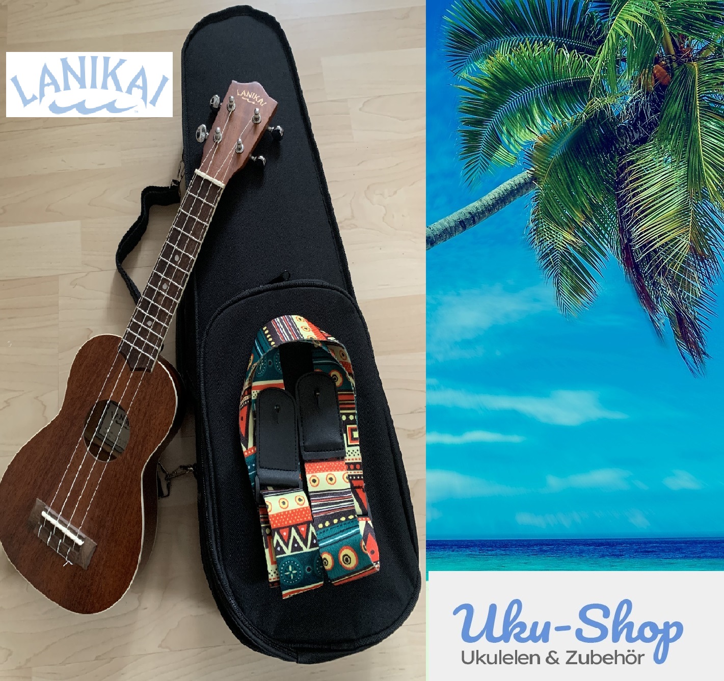 Lanikai Sopran Ukulele 21" mit Luxus-Koffer + Umhängegurt Lanikai Sopran Ukulele 21" mit Luxus-Koffer + Umhängegurt